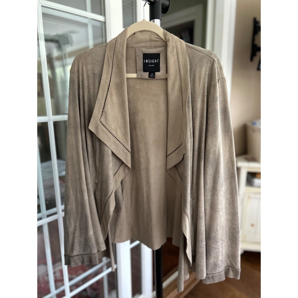 Insight New York Beige Faux Suede Open Front Lightweight Jacket sz 16